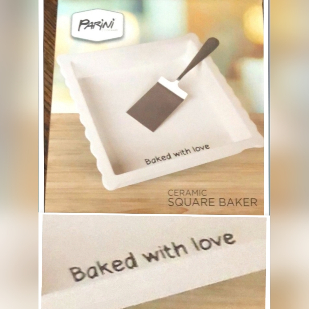 Parini Cookware White Ceramic Square Baker"Made with Love" 9x9 in
